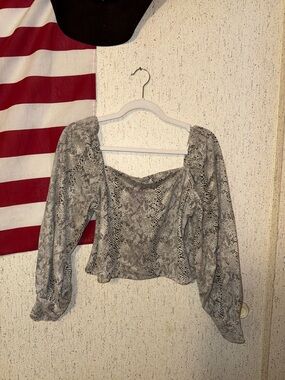 She + Sky Gray Snake-Print Square Neck Blouse